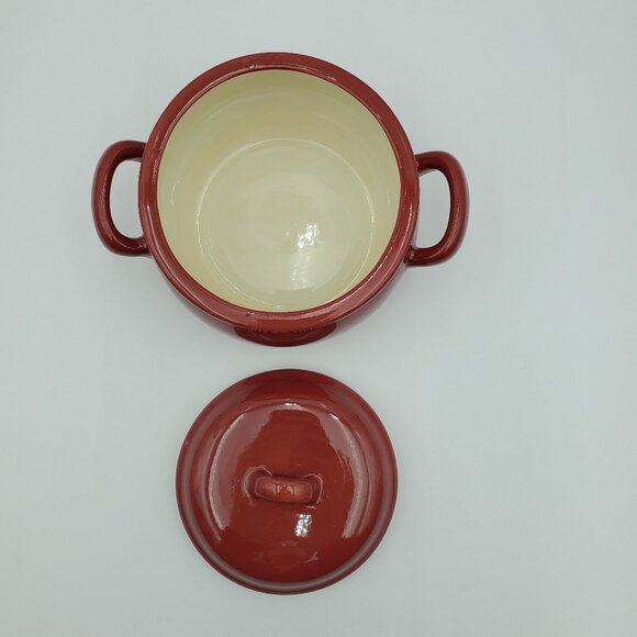 Oneida Kitchen Covered Red Soup Crocks Lidded Handled Chowder Chili Soup Bowls - Picture 4 of 6